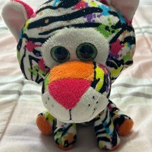 Hug Fun Colorful Plush Tiger With Green Glitter Eyes 9” Tall EUC